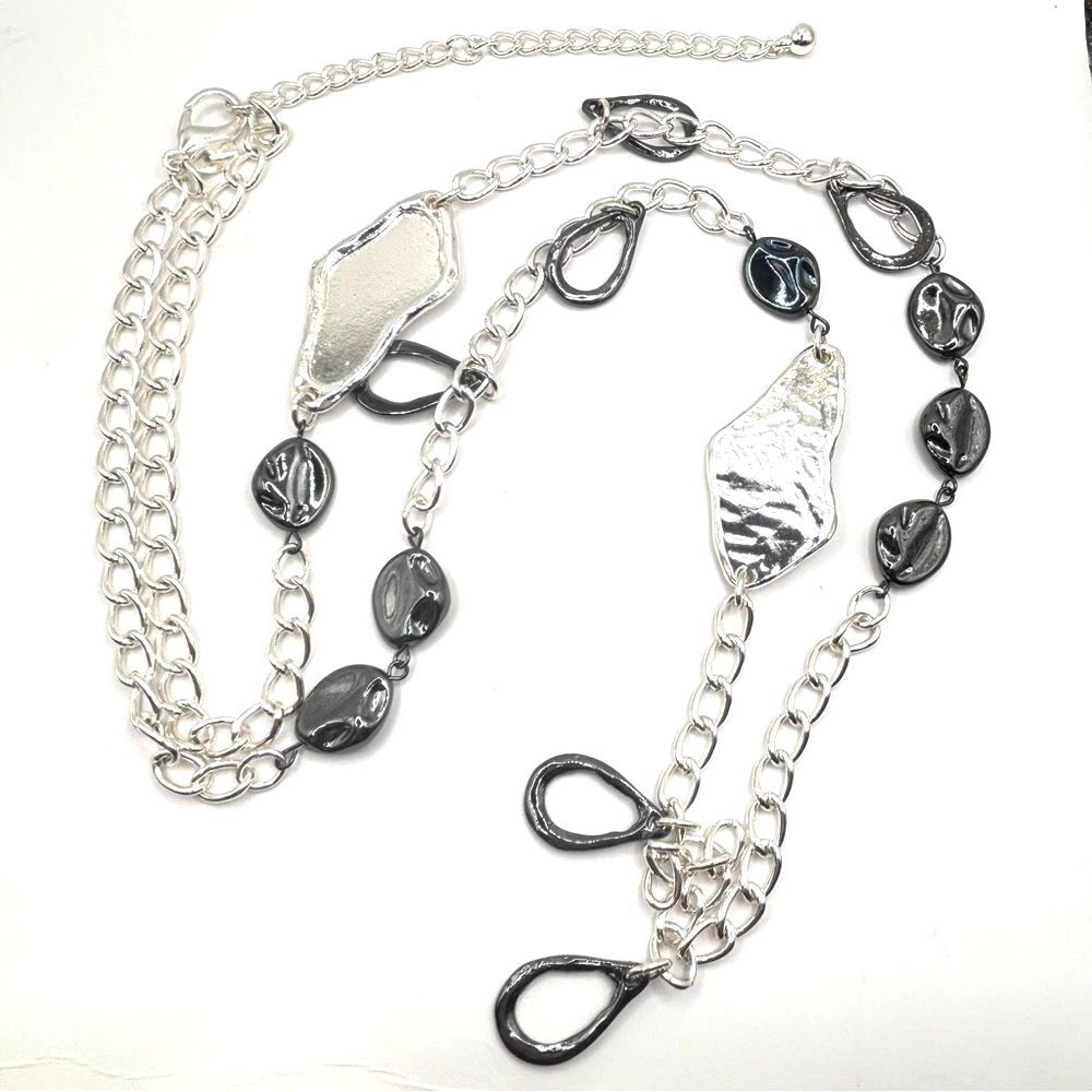 90s Statement Chico's Silver and Hematite Textured Necklace